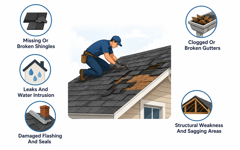 storm damage roof repair services guide infographic
